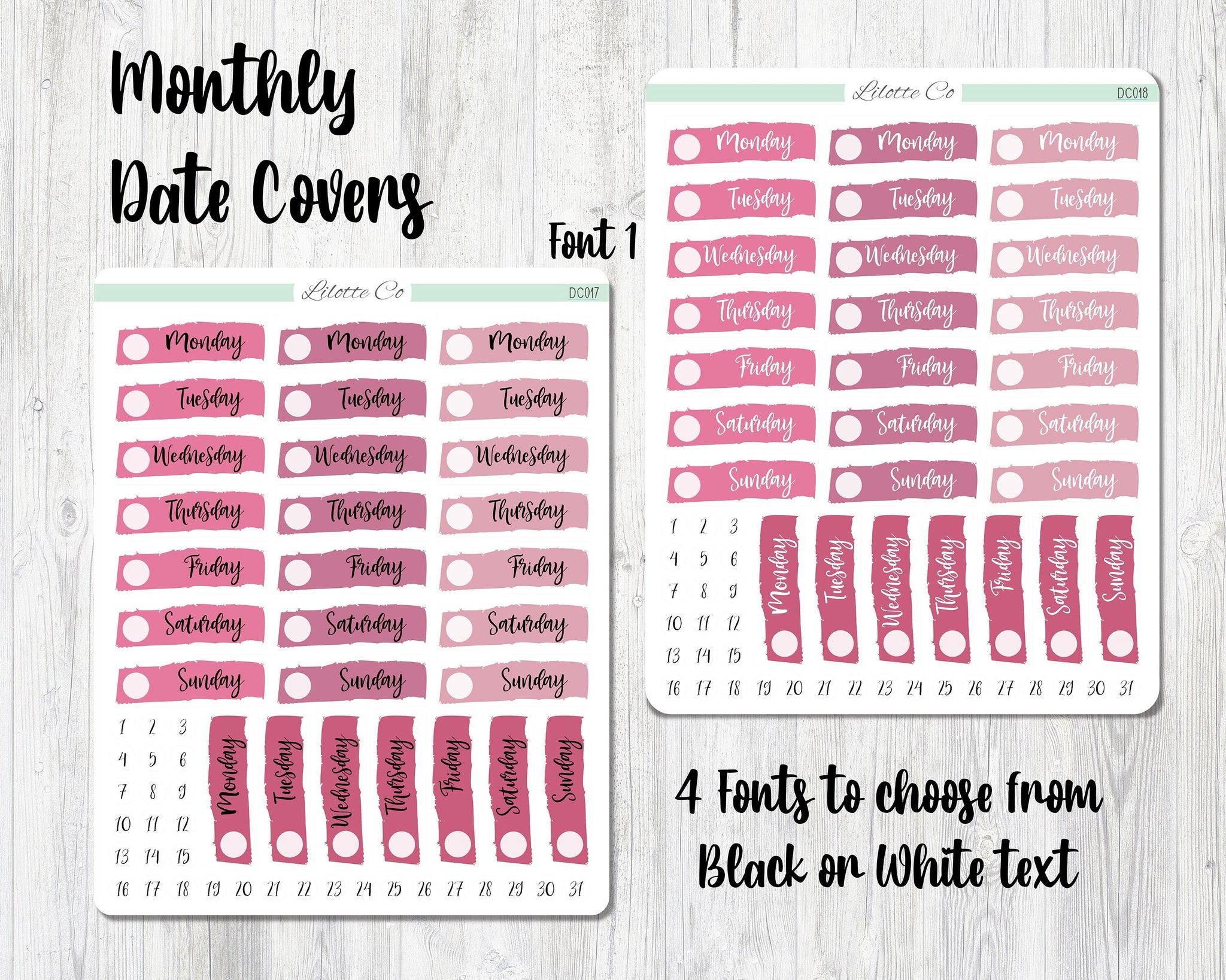 Pink - Monthly Date Covers