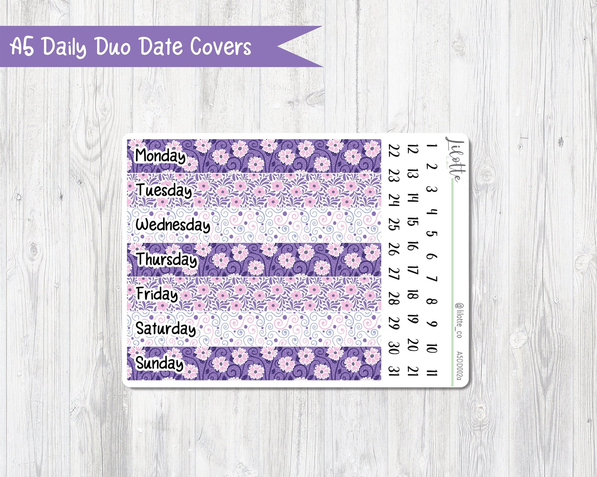 A5 Daily Duo Purple Flowers Date Covers